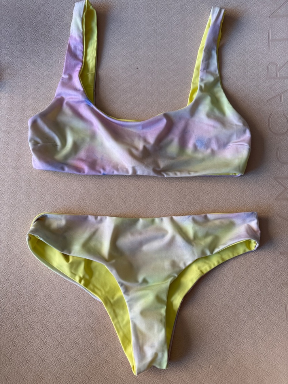 Zara Pastel Tie-Dye reversible to solid Yellow Two-Piece Bikini